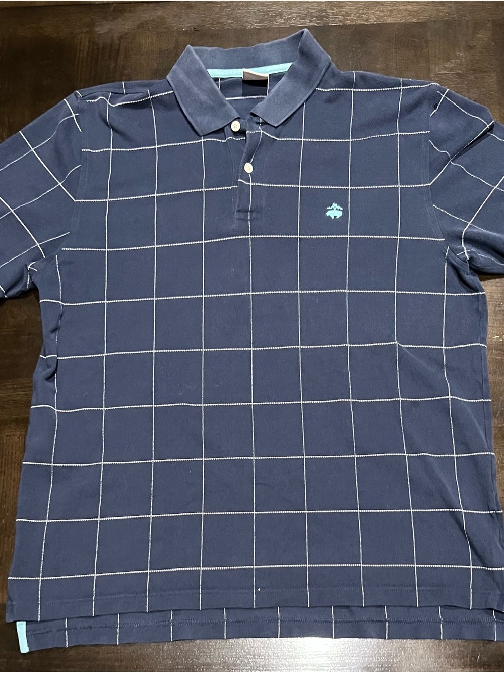 Brooks Brothers 346 Vintage Navy/White Check Short Sleeve Logo Polo L Golf